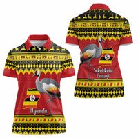 Uganda Christmas Women Polo Shirt Grey Crowned Crane With Flag Map - Wonder Print Shop