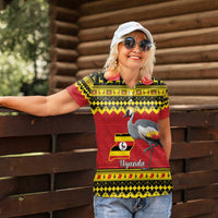 Uganda Christmas Women Polo Shirt Grey Crowned Crane With Flag Map - Wonder Print Shop