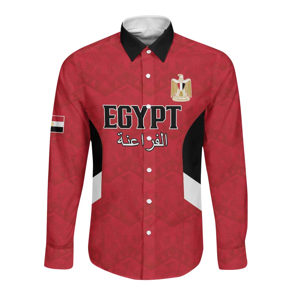 Custom Egypt Football Long Sleeve Button Shirt Pharaohs Road To The World 2026 - Wonder Print Shop