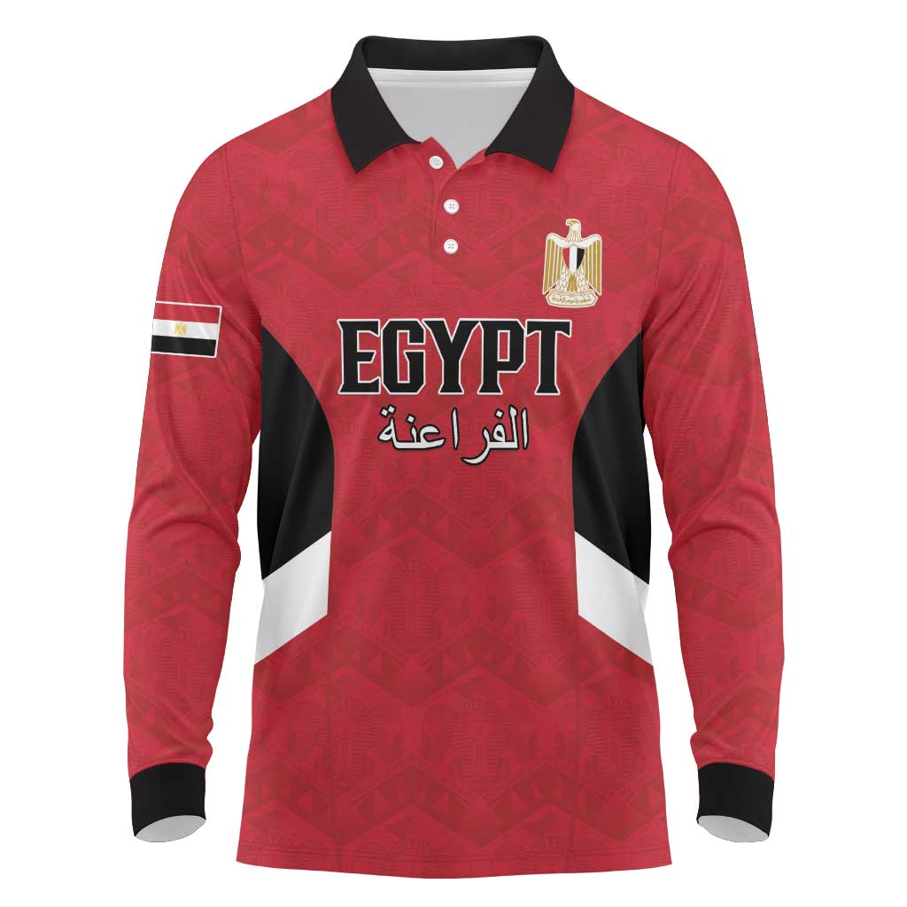 Custom Egypt Football Long Sleeve Polo Shirt Pharaohs Road To The World 2026 - Wonder Print Shop
