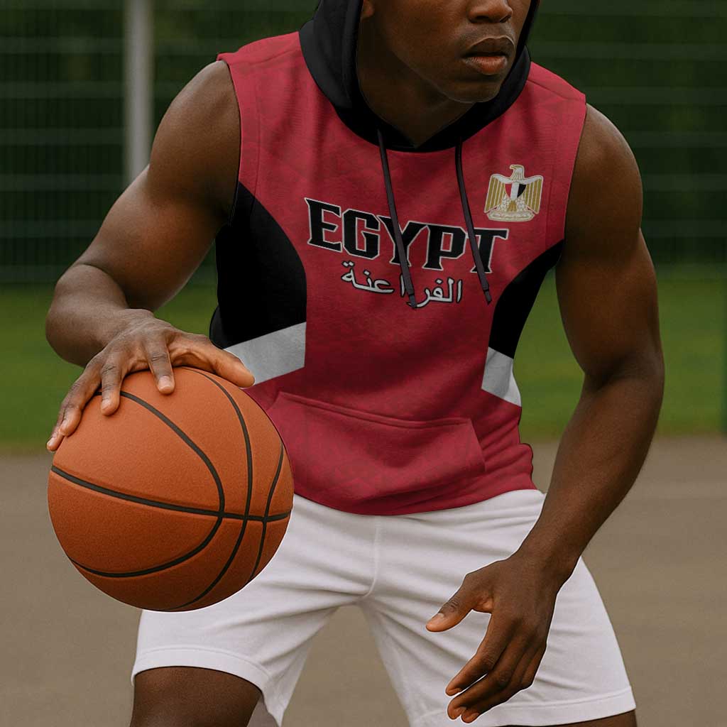 Custom Egypt Football Sleeveless Hoodie Pharaohs Road To The World 2026 - Wonder Print Shop
