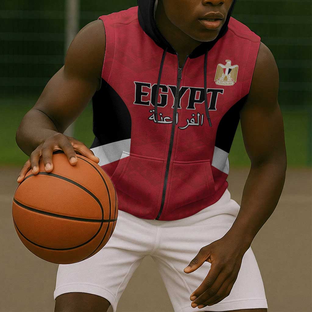 Custom Egypt Football Sleeveless Zip Hoodie Pharaohs Road To The World 2026 - Wonder Print Shop