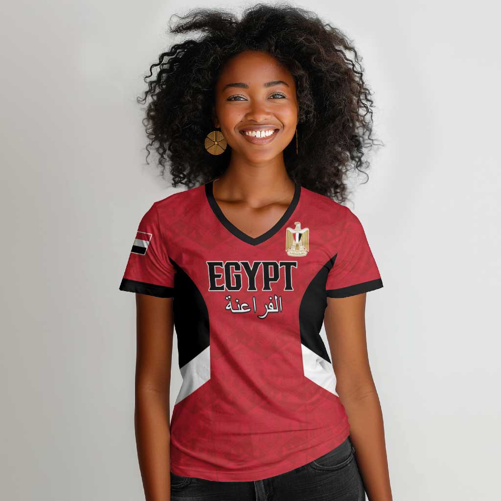 Custom Egypt Football Women V-Neck T-Shirt Pharaohs Road To The World 2026 - Wonder Print Shop