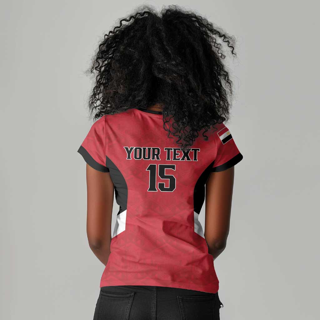 Custom Egypt Football Women V-Neck T-Shirt Pharaohs Road To The World 2026 - Wonder Print Shop
