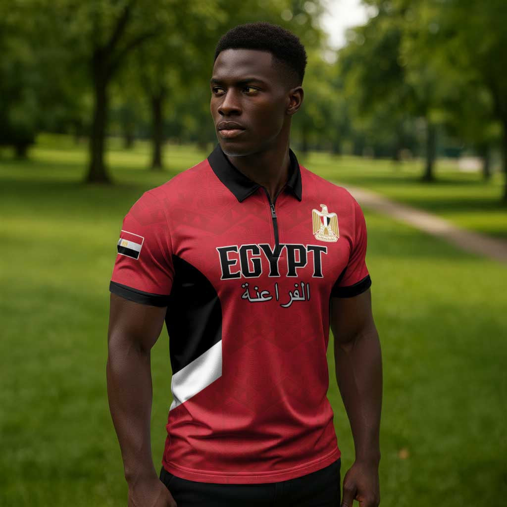 Custom Egypt Football Zipper Polo Shirt Pharaohs Road To The World 2026 - Wonder Print Shop