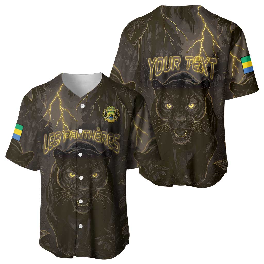 Custom Gabon Football Baseball Jersey Black Panther Thunder - Wonder Print Shop