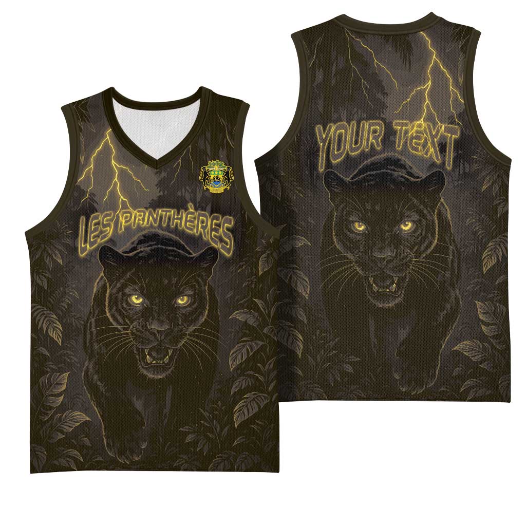 Custom Gabon Football Basketball Jersey Black Panther Thunder - Wonder Print Shop