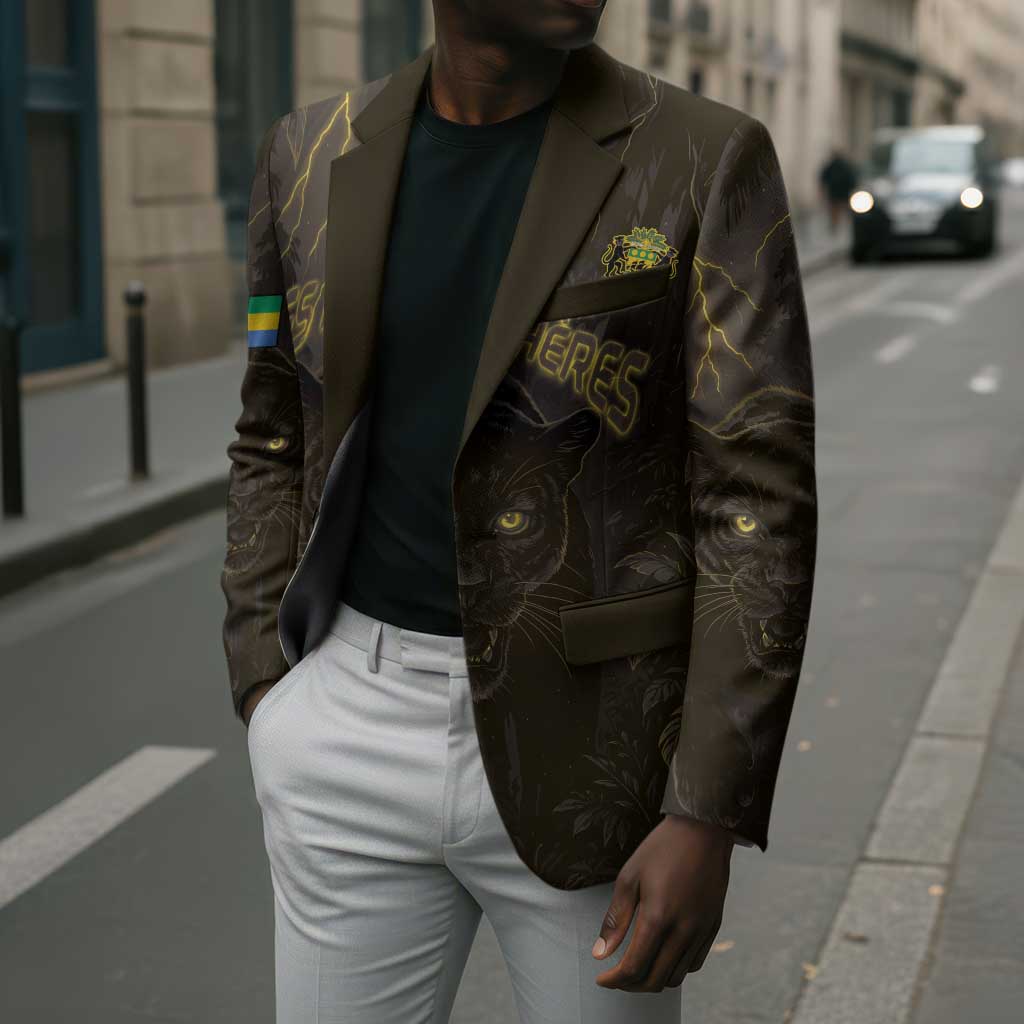 Custom Gabon Football Blazer Black Panther Thunder - Wonder Print Shop