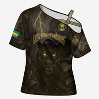Custom Gabon Football Cross Shoulder Shirt Black Panther Thunder - Wonder Print Shop