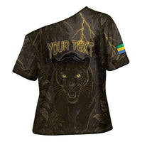 Custom Gabon Football Cross Shoulder Shirt Black Panther Thunder - Wonder Print Shop