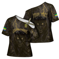 Custom Gabon Football Cross Shoulder Shirt Black Panther Thunder - Wonder Print Shop