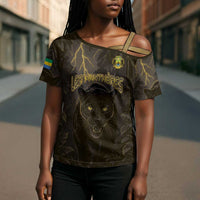 Custom Gabon Football Cross Shoulder Shirt Black Panther Thunder - Wonder Print Shop