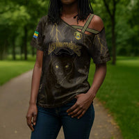 Custom Gabon Football Cross Shoulder Shirt Black Panther Thunder - Wonder Print Shop