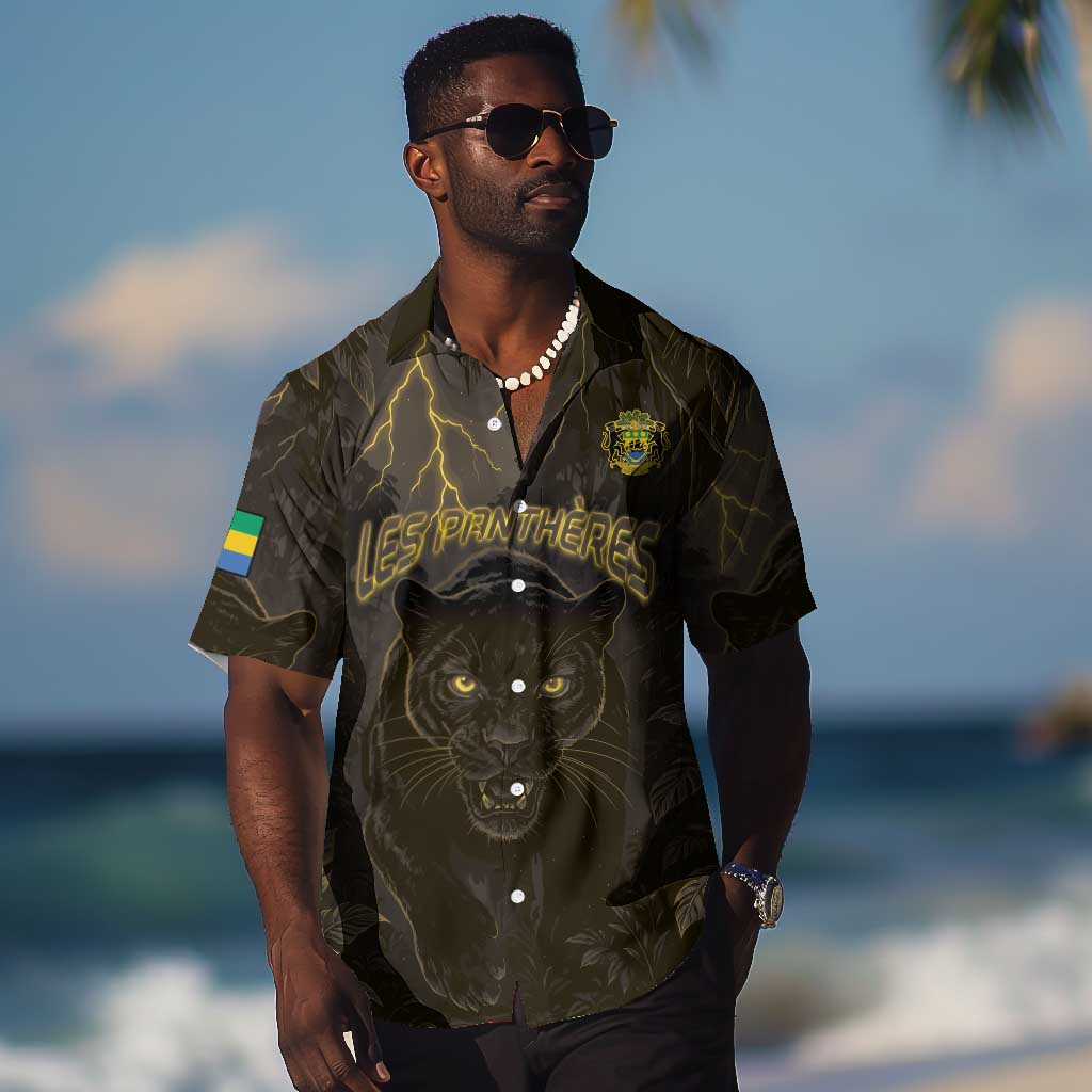 Custom Gabon Football Hawaiian Shirt Black Panther Thunder - Wonder Print Shop