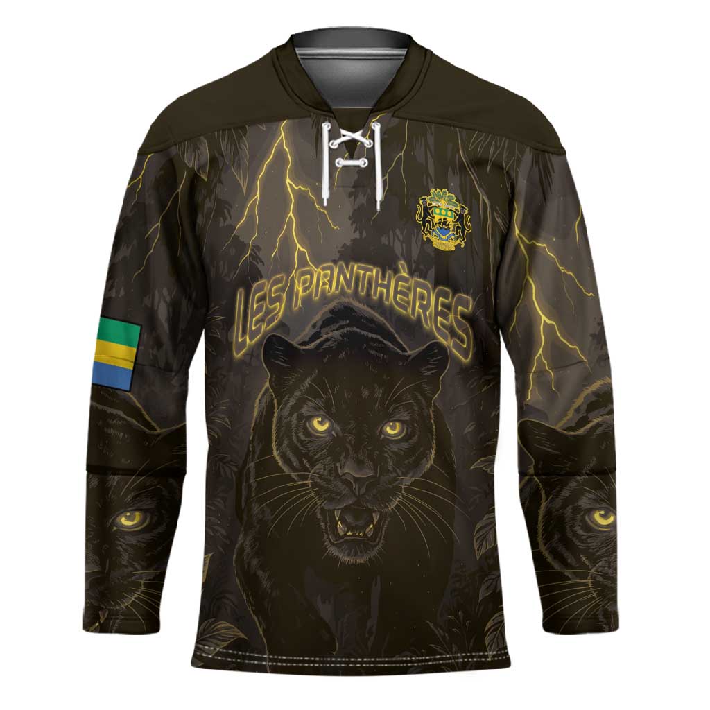 Custom Gabon Football Hockey Jersey Black Panther Thunder - Wonder Print Shop