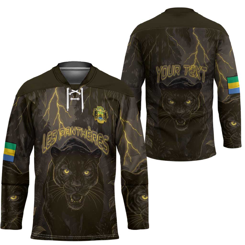 Custom Gabon Football Hockey Jersey Black Panther Thunder - Wonder Print Shop
