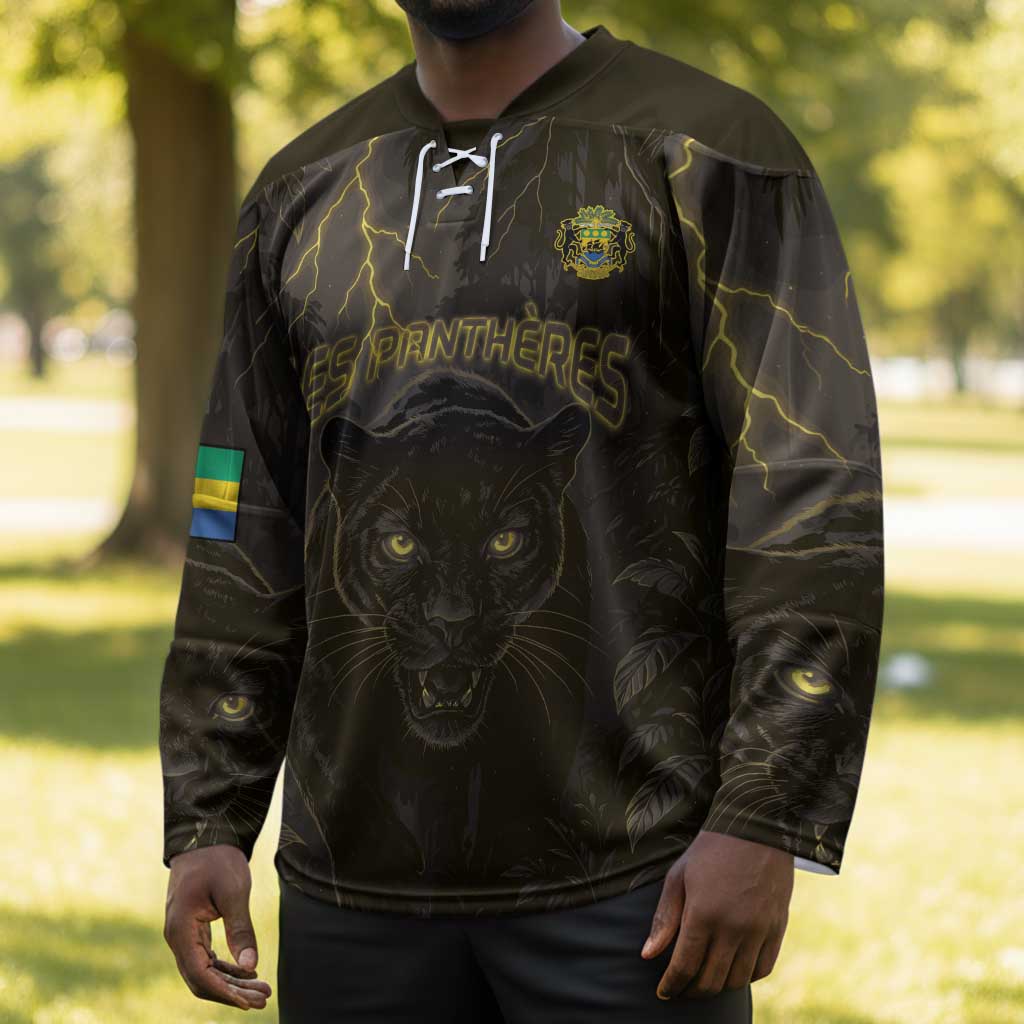 Custom Gabon Football Hockey Jersey Black Panther Thunder - Wonder Print Shop