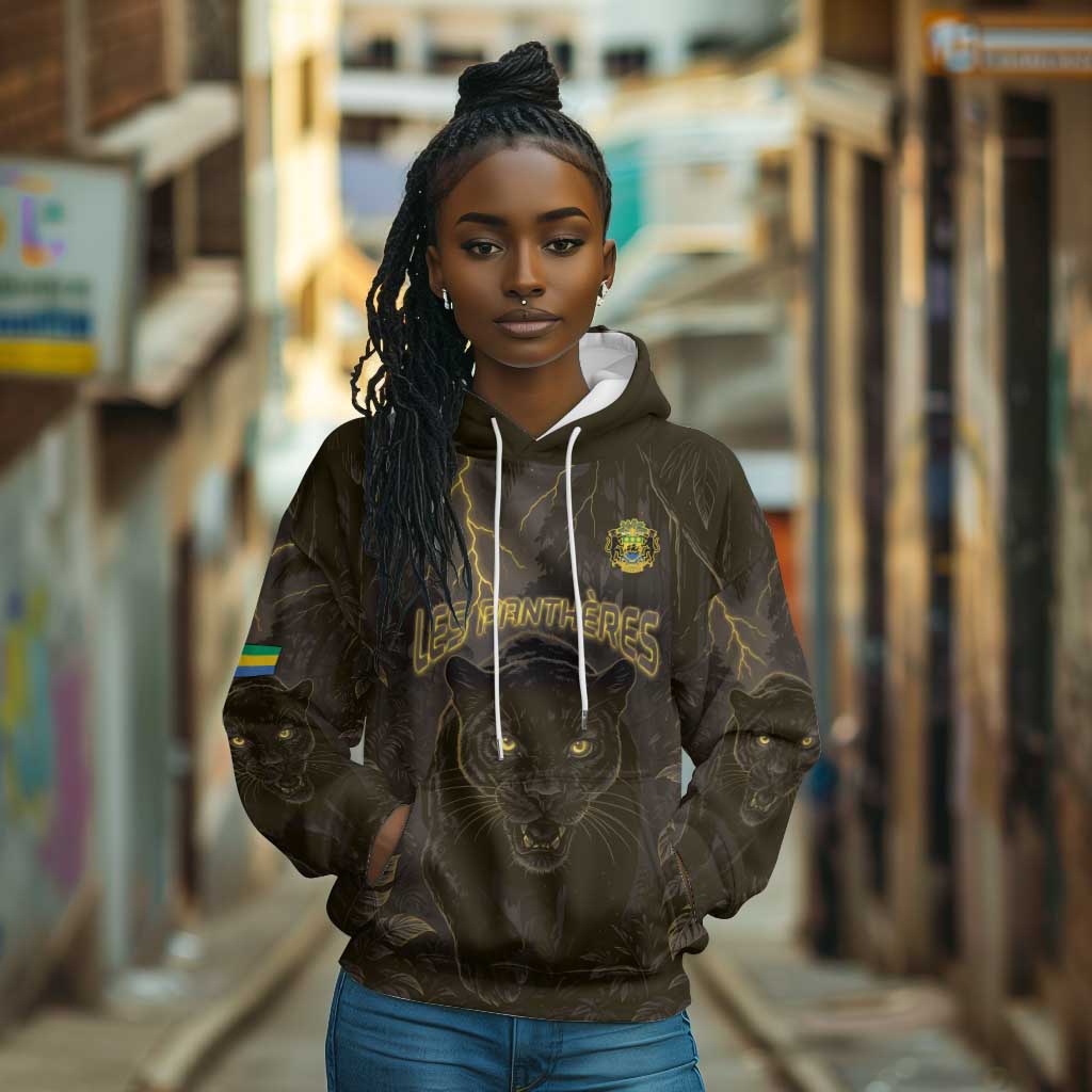 Custom Gabon Football Hoodie Black Panther Thunder - Wonder Print Shop