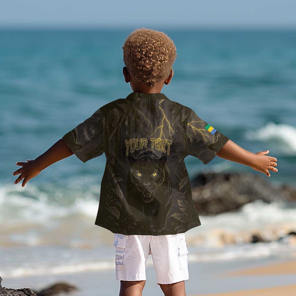 Custom Gabon Football Kid Hawaiian Shirt Black Panther Thunder - Wonder Print Shop