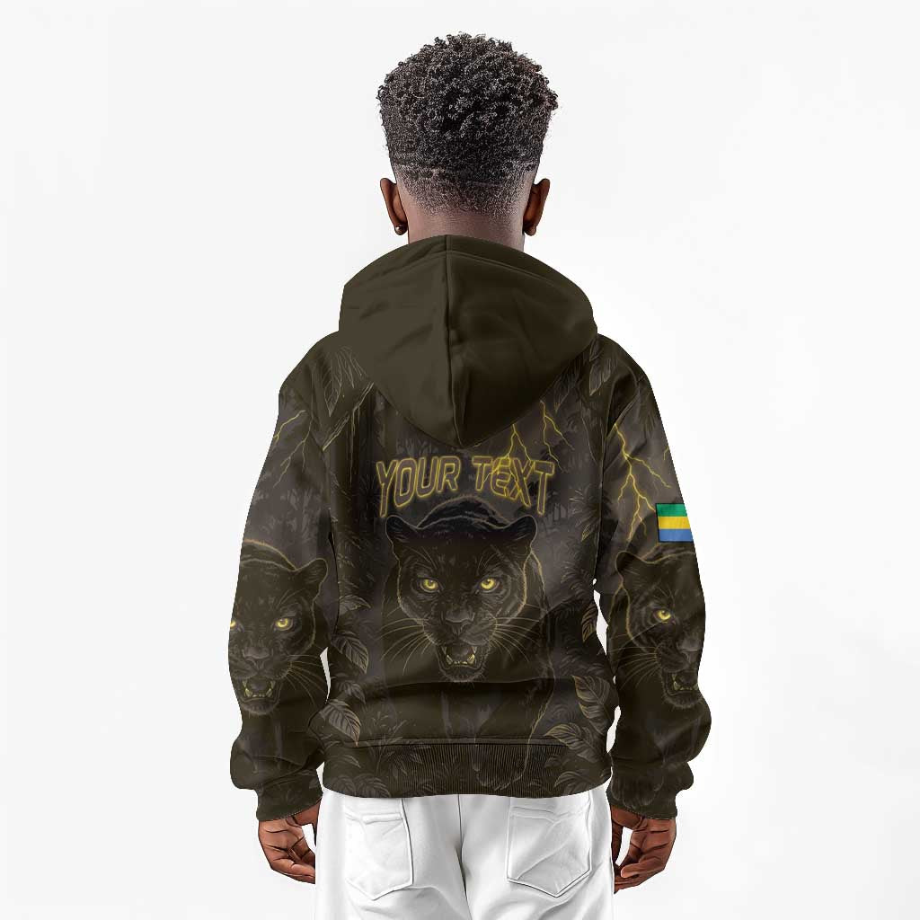 Custom Gabon Football Kid Hoodie Black Panther Thunder - Wonder Print Shop