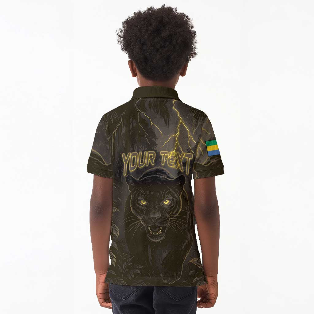 Custom Gabon Football Kid Polo Shirt Black Panther Thunder - Wonder Print Shop