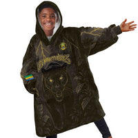 Custom Gabon Football Kid Wearable Blanket Hoodie Black Panther Thunder - Wonder Print Shop