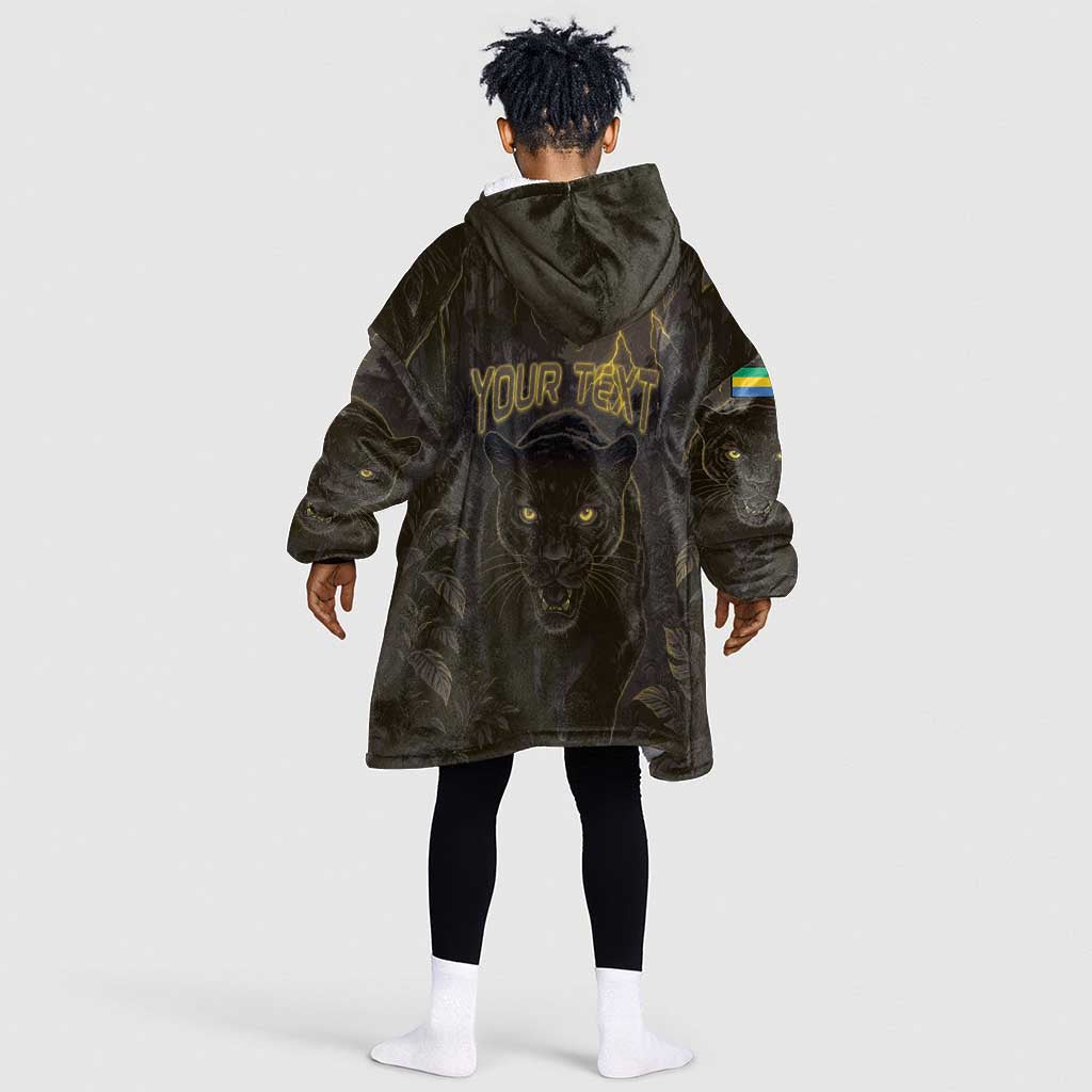 Custom Gabon Football Kid Wearable Blanket Hoodie Black Panther Thunder - Wonder Print Shop
