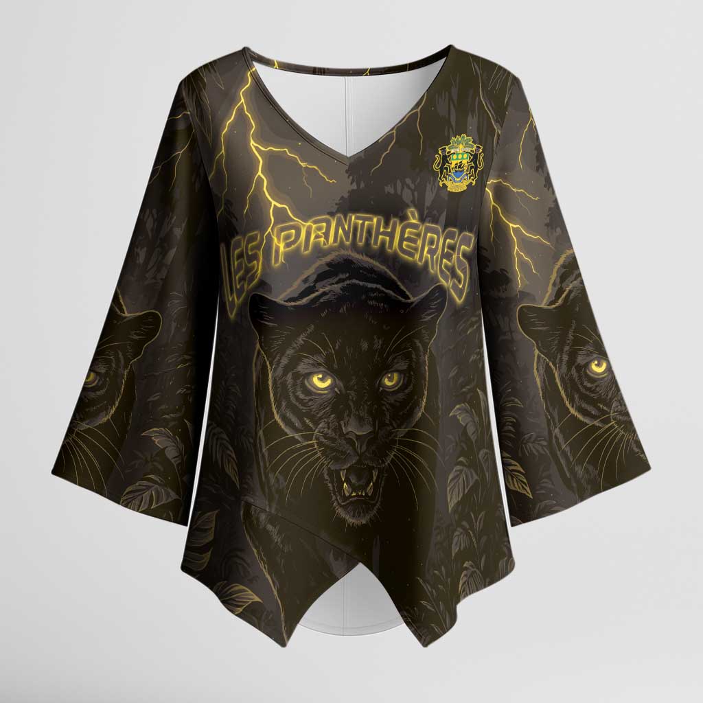 Custom Gabon Football Kimono Sleeve Blouse Black Panther Thunder - Wonder Print Shop
