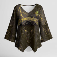 Custom Gabon Football Kimono Sleeve Blouse Black Panther Thunder - Wonder Print Shop