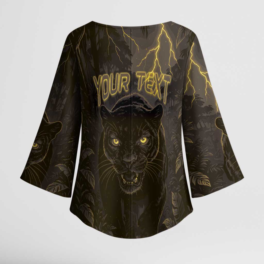 Custom Gabon Football Kimono Sleeve Blouse Black Panther Thunder - Wonder Print Shop