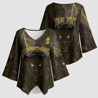 Custom Gabon Football Kimono Sleeve Blouse Black Panther Thunder - Wonder Print Shop
