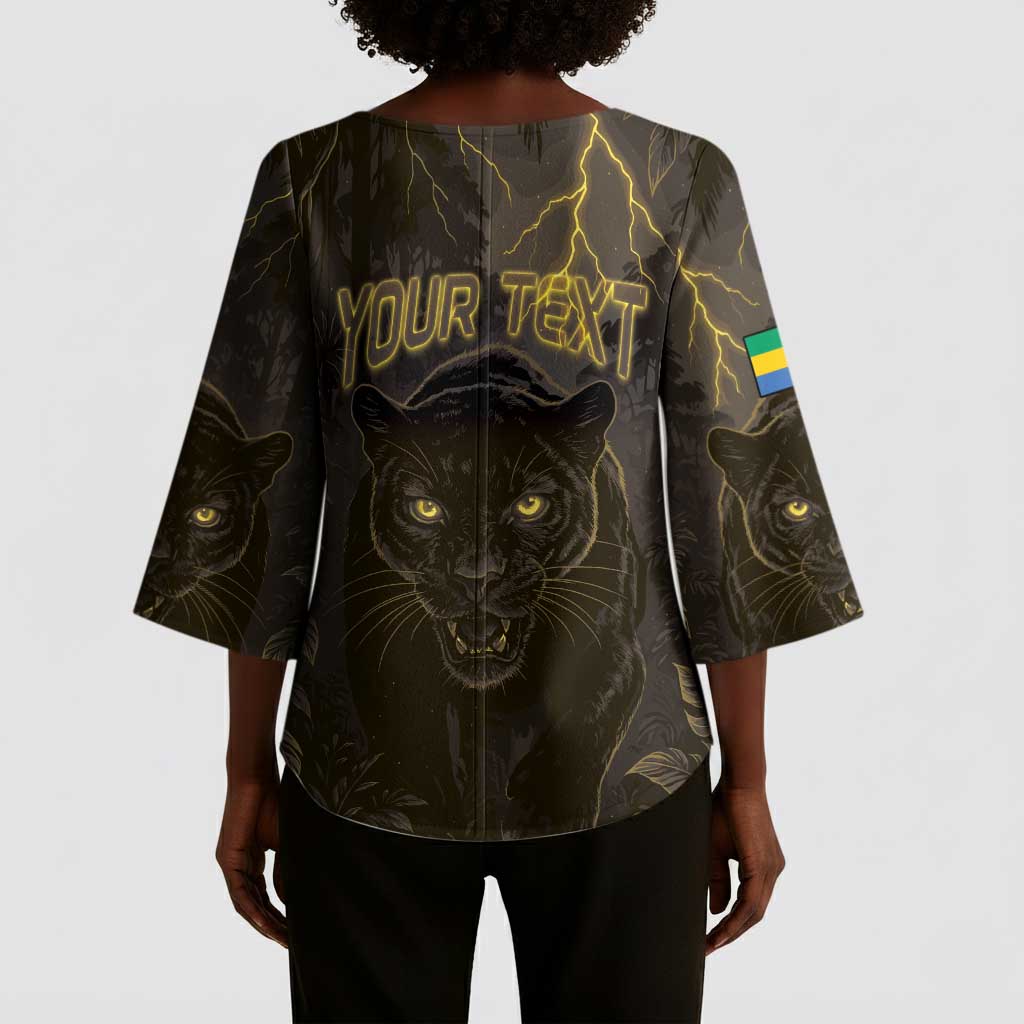Custom Gabon Football Kimono Sleeve Blouse Black Panther Thunder - Wonder Print Shop
