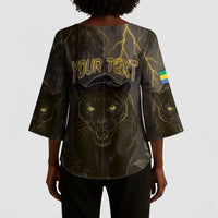 Custom Gabon Football Kimono Sleeve Blouse Black Panther Thunder - Wonder Print Shop