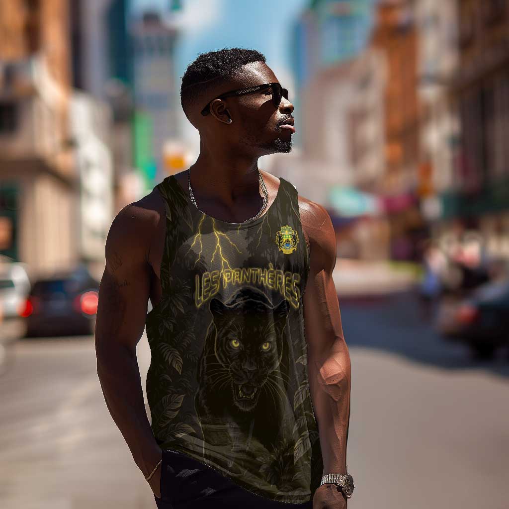 Custom Gabon Football Men Tank Top Black Panther Thunder - Wonder Print Shop