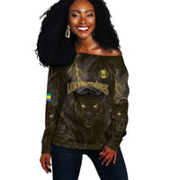 Custom Gabon Football Off Shoulder Sweater Black Panther Thunder - Wonder Print Shop