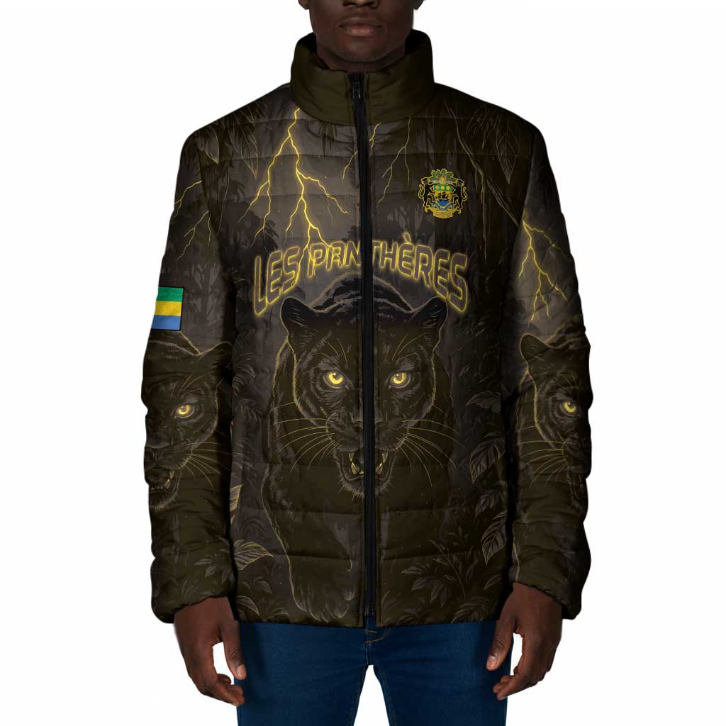 Custom Gabon Football Padded Jacket Black Panther Thunder - Wonder Print Shop