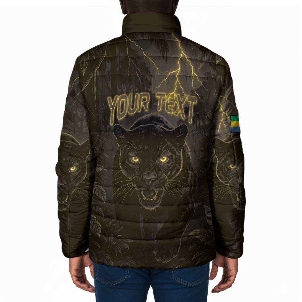 Custom Gabon Football Padded Jacket Black Panther Thunder - Wonder Print Shop