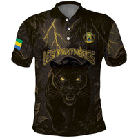 Custom Gabon Football Polo Shirt Black Panther Thunder - Wonder Print Shop