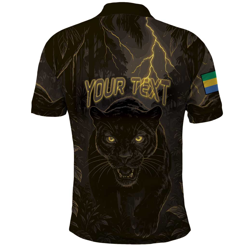 Custom Gabon Football Polo Shirt Black Panther Thunder - Wonder Print Shop