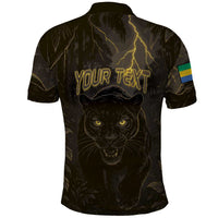 Custom Gabon Football Polo Shirt Black Panther Thunder - Wonder Print Shop