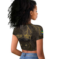Custom Gabon Football Raglan Cropped T shirt Black Panther Thunder - Wonder Print Shop