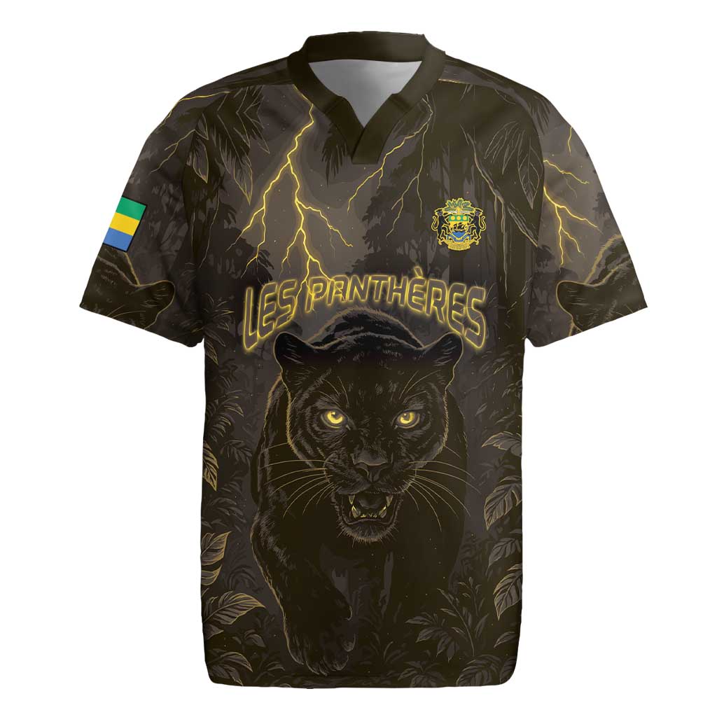 Custom Gabon Football Rugby Jersey Black Panther Thunder - Wonder Print Shop