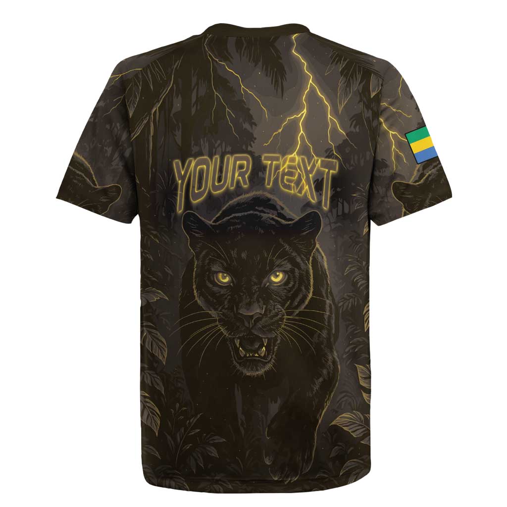 Custom Gabon Football Rugby Jersey Black Panther Thunder - Wonder Print Shop