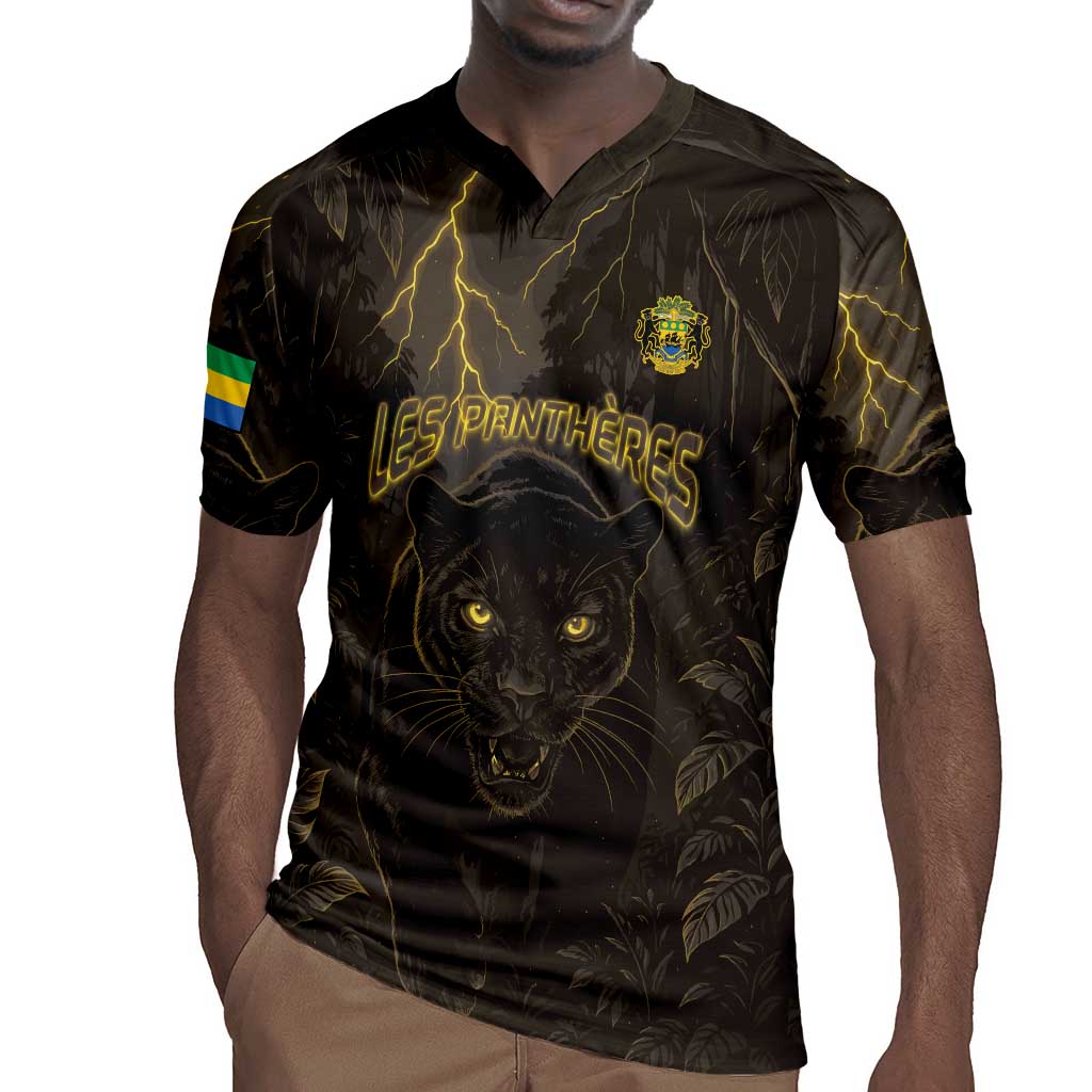 Custom Gabon Football Rugby Jersey Black Panther Thunder - Wonder Print Shop