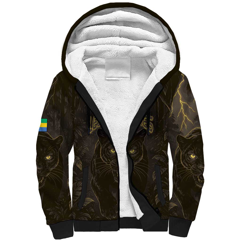 Custom Gabon Football Sherpa Hoodie Black Panther Thunder - Wonder Print Shop