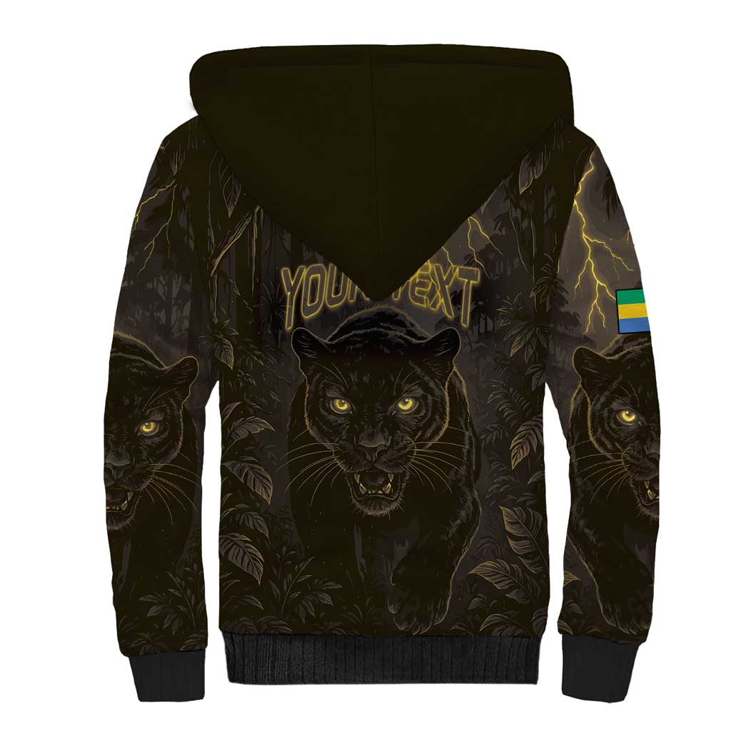 Custom Gabon Football Sherpa Hoodie Black Panther Thunder - Wonder Print Shop