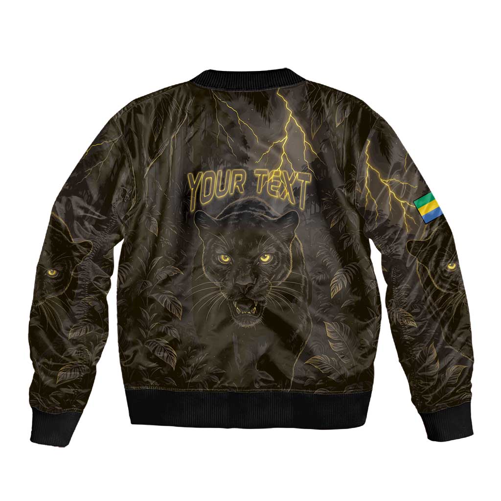 Custom Gabon Football Sleeve Zip Bomber Jacket Black Panther Thunder - Wonder Print Shop