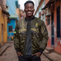 Custom Gabon Football Sleeve Zip Bomber Jacket Black Panther Thunder - Wonder Print Shop