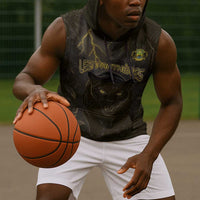 Custom Gabon Football Sleeveless Hoodie Black Panther Thunder - Wonder Print Shop