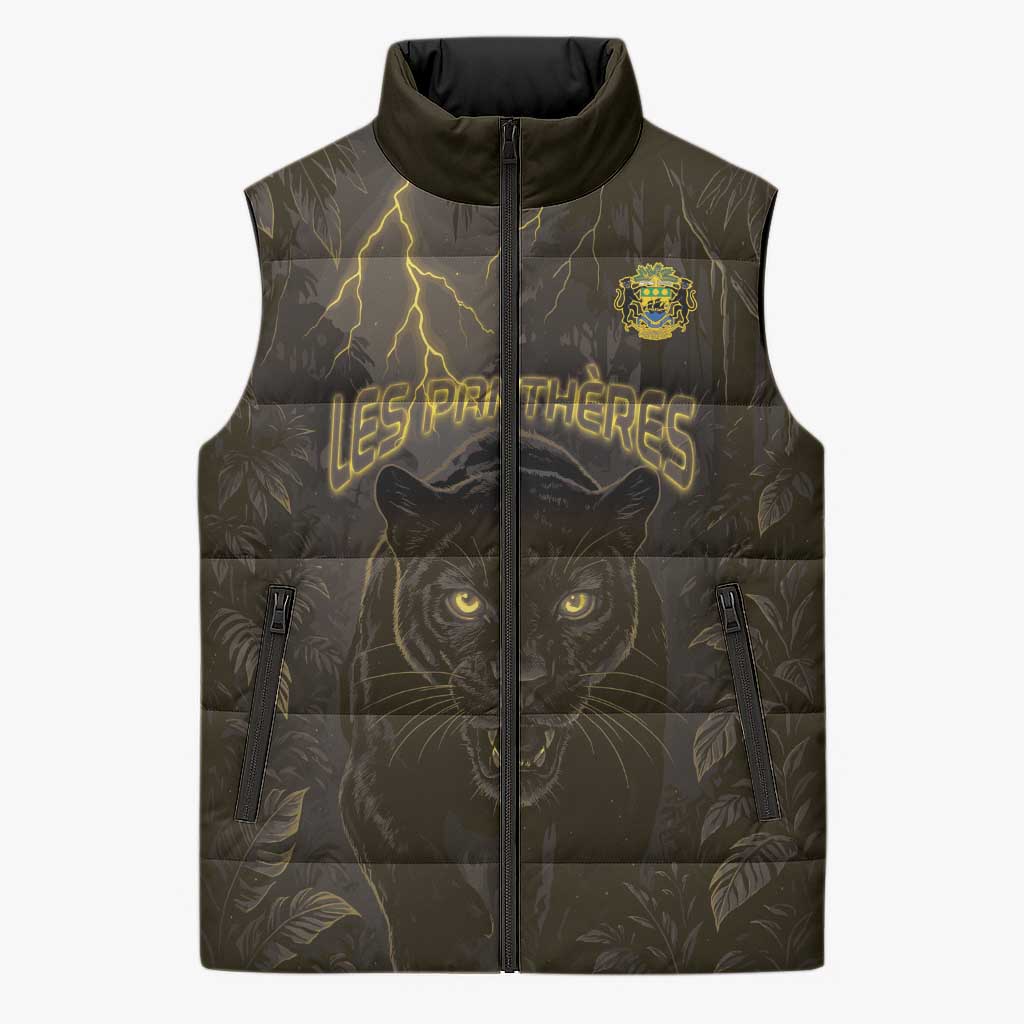 Custom Gabon Football Sleeveless Puffer Jacket Black Panther Thunder - Wonder Print Shop